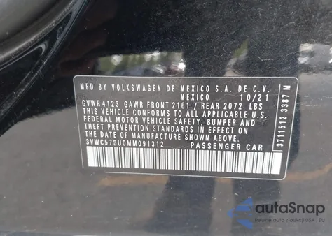 2021 Volkswagen Jetta 1.4T R-Line/1.4T S/1.4T Se из США, поврежденный, VIN 3VWC57BU0MM091312